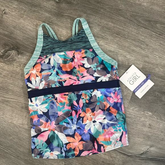 NWT Athleta Girl Surfs Up Tankini Top Floral Blue Print Size XL / 14 - Picture 1 of 7